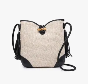 Accessories:Black Duel Side Tassels Straw Purse