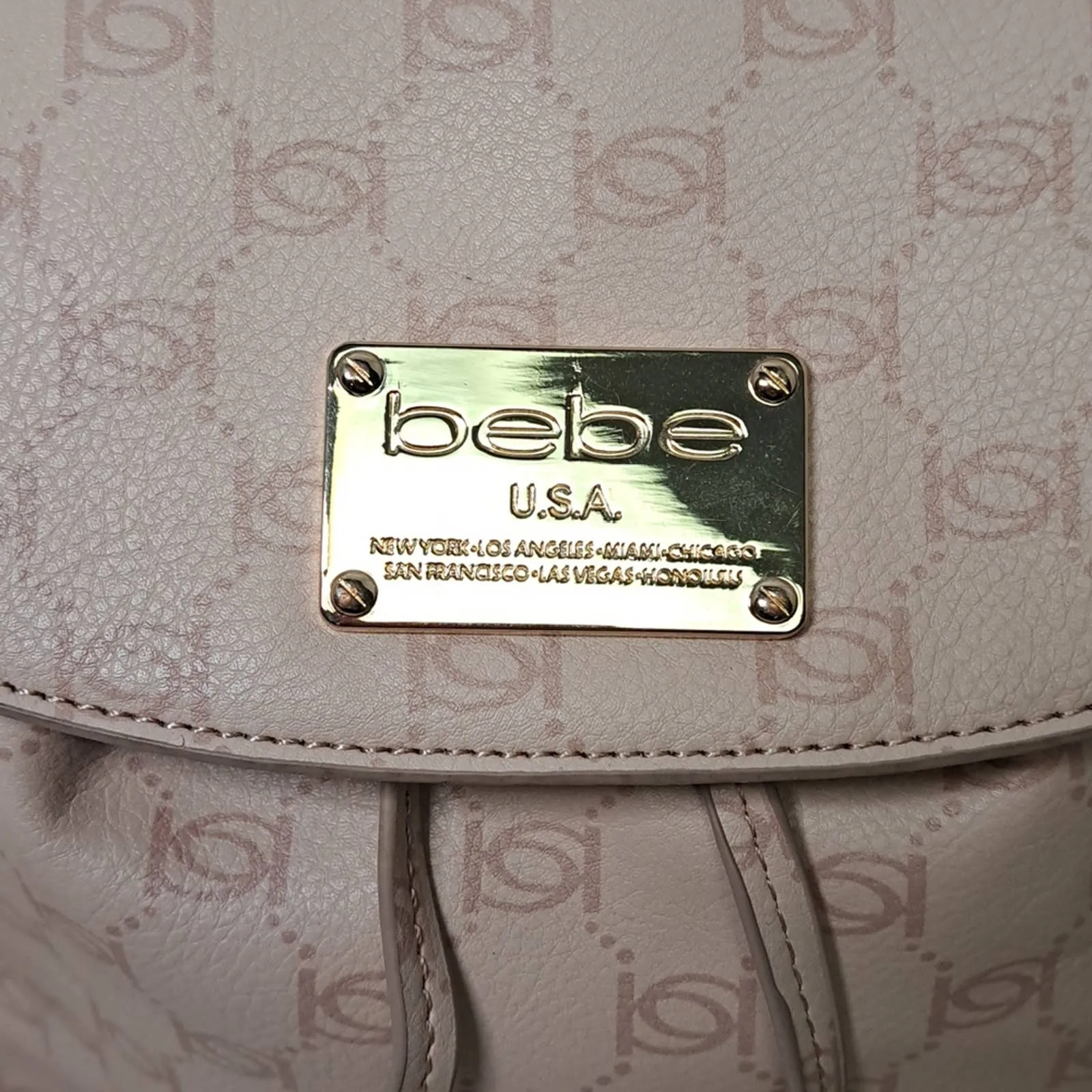 BEBE Blush Pink ALEXIS Signature Logo Travel Backpack Bag