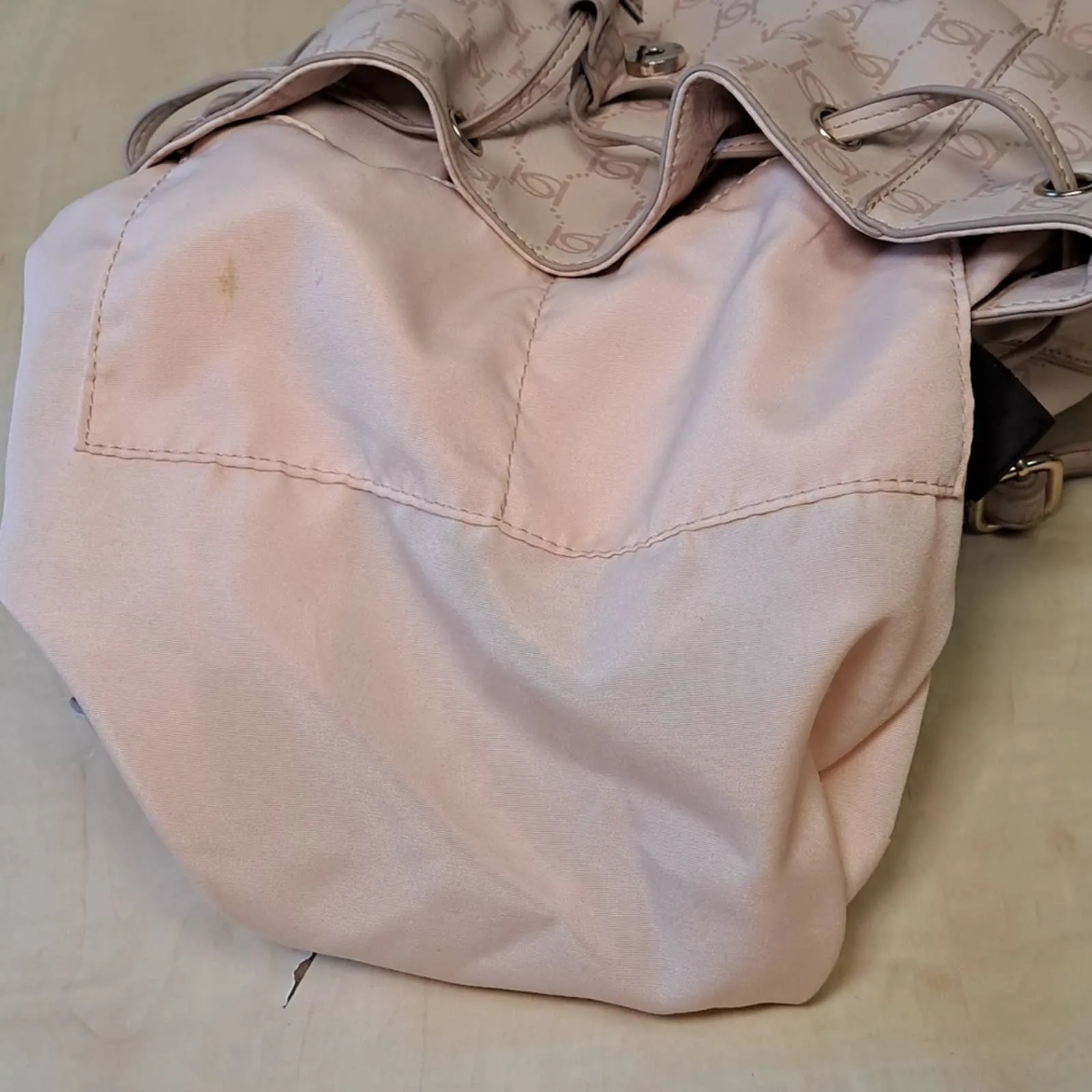 BEBE Blush Pink ALEXIS Signature Logo Travel Backpack Bag