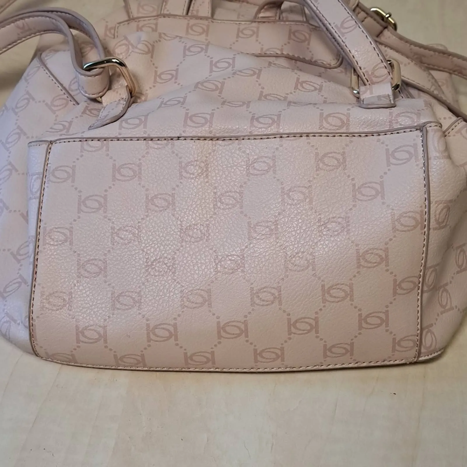 BEBE Blush Pink ALEXIS Signature Logo Travel Backpack Bag