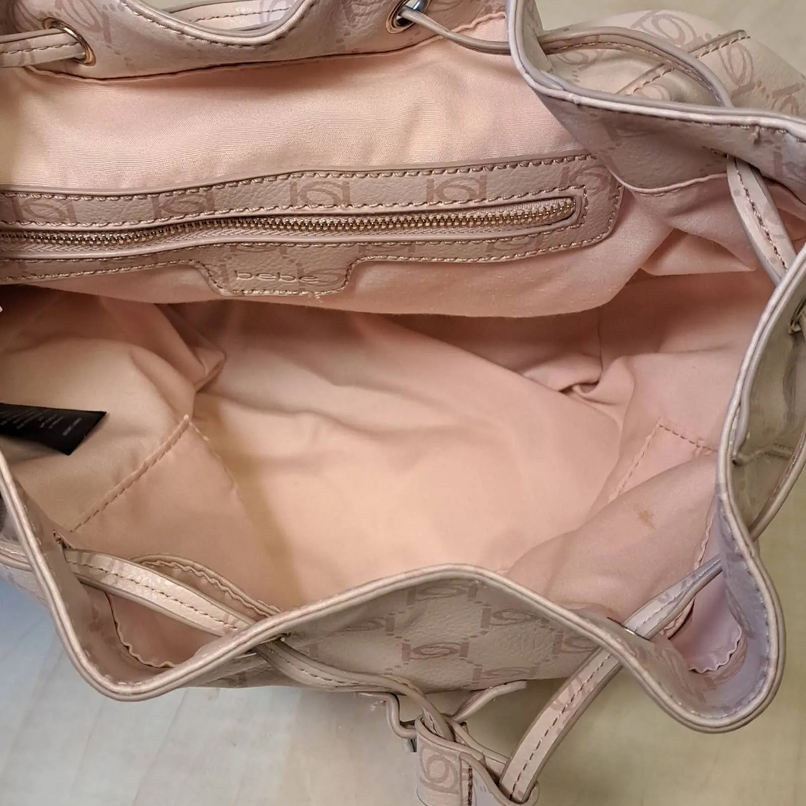 BEBE Blush Pink ALEXIS Signature Logo Travel Backpack Bag