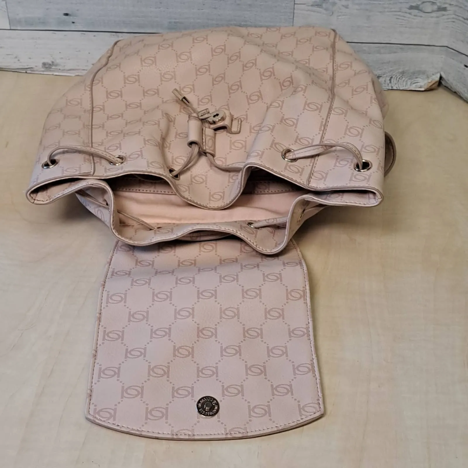 BEBE Blush Pink ALEXIS Signature Logo Travel Backpack Bag