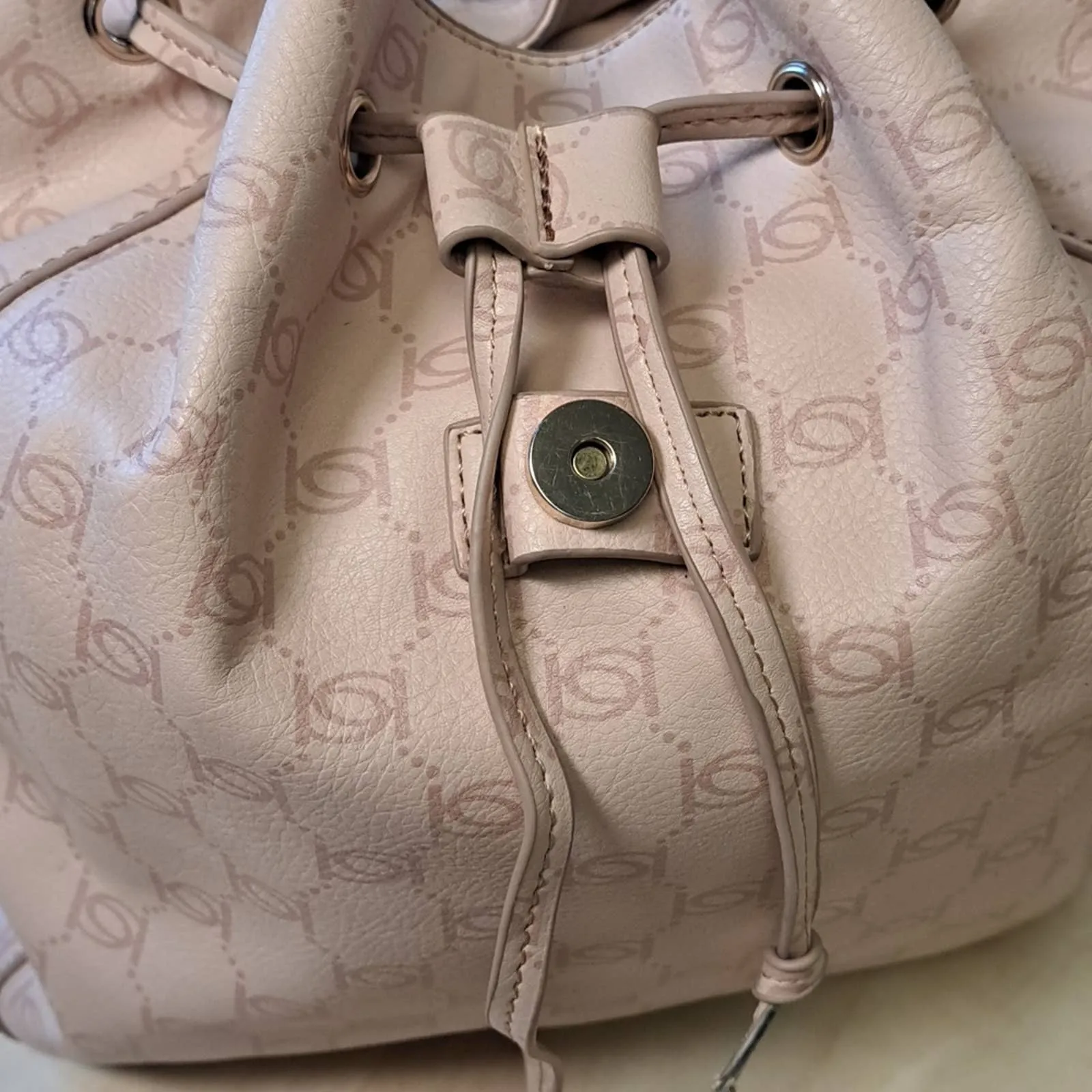BEBE Blush Pink ALEXIS Signature Logo Travel Backpack Bag